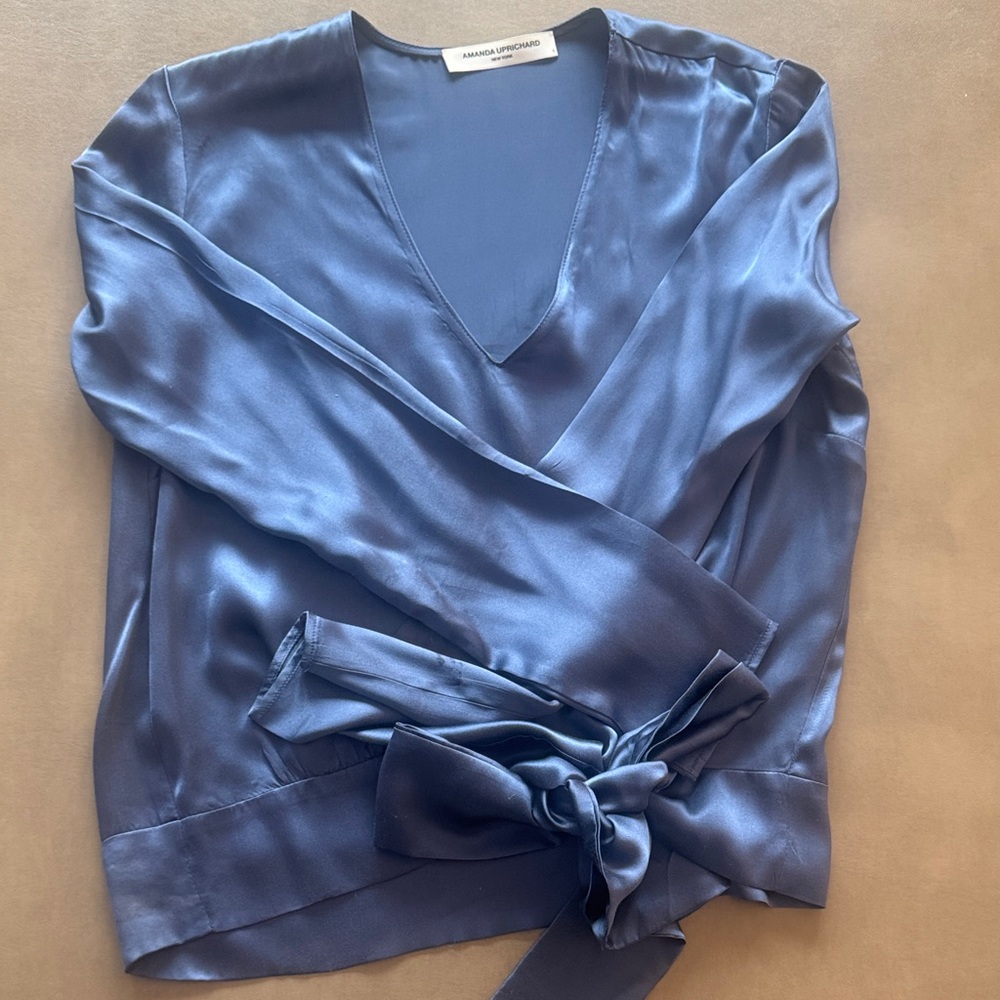 Amanda Uprichard Navy Satin Blouse